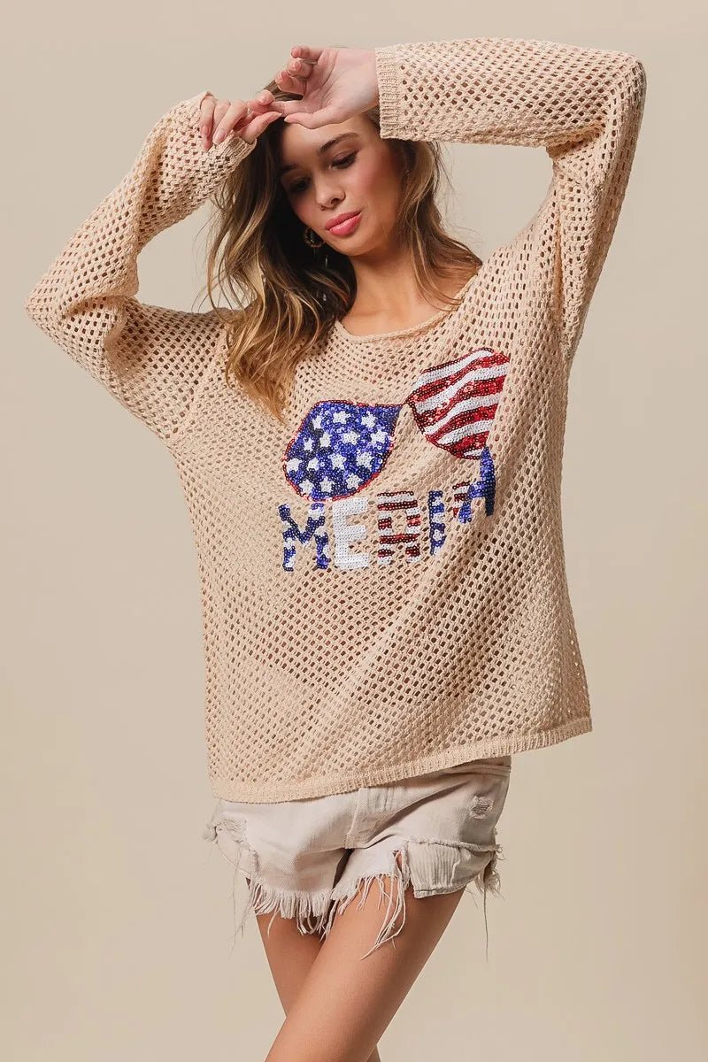 BiBi Sequin American Flag Sunglasses Knit - Bela Fils BoutiqueBela Fils Boutique